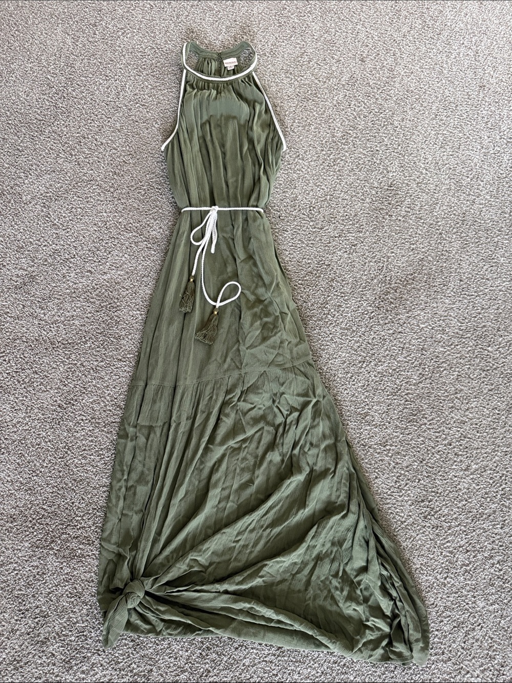 Olive Racerback Maxi Dress with Tassel Belt - Women